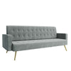 Modern Luxury Velvet Sofa Bed Grey 3 Seater Nonwoven Contrast Gold Metal Legs