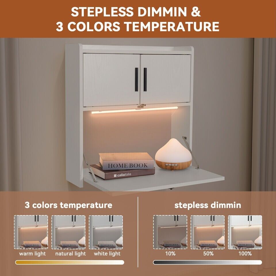 Floating Table Pc Case Wall-mounted Computer Desk with Light Folding Laptop Floating Dressing ...
