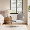 Modern Accent Chair Linen Fabric Upholstered Lounge Armchair Metal Cross Legs UK