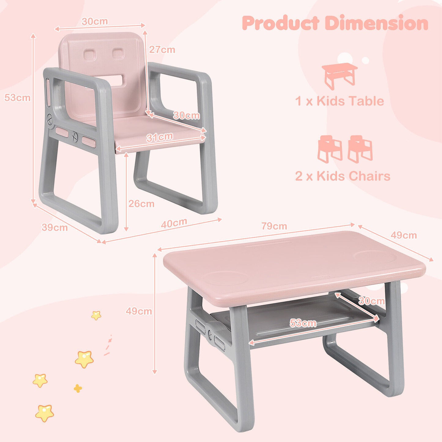 Children Table and 2 Chairs Set Toddlers Learning Activity Play Desk w/Storage