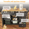 Rolling Kitchen Island Storage Trolley with Wood Effect Top & 5 Drawers Black