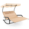 Outdoor 2-Person Double Rocking Chaise Lounge Swing Hammock Bed w/Canopy Pillows