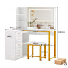 LED Light Dressing Table with 5 Drawers and 3 Open Shelves Vanity Table Gold Leg