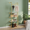 Large Industrial Pipe Clothes Rail Gold Garment Rack 3 Tier Wooden Shelf Closet
