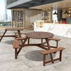 Garden Picnic Table & Benches Wooden Round Table with Parasol Hole 6/8 Seater