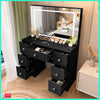 7 Drawers Black Dressing Desk With LED Lighed Mirror Vanity Makeup Table Bedroom