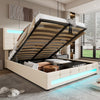 Upholstered Bed 4ft6 Double LED Hydraulic Bed Frame with Ottoman Storage Beige