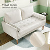 Small 2 Seater Sofa Beige Velvet Couch, Modern Love Seat Cream Living Room Sofa