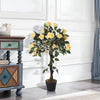 Artificial Yellow Rose Tree in Pot Fake Flower Plant Outdoor Home Office Decor