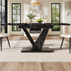 Extendable Dining Table Kitchen Table, Black Marble MDF Top 120-160x75x75.5cm