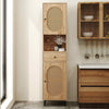 Kitchen 170cm PE Rattan Floor Cabinet w/ Open Compartment & Drawer