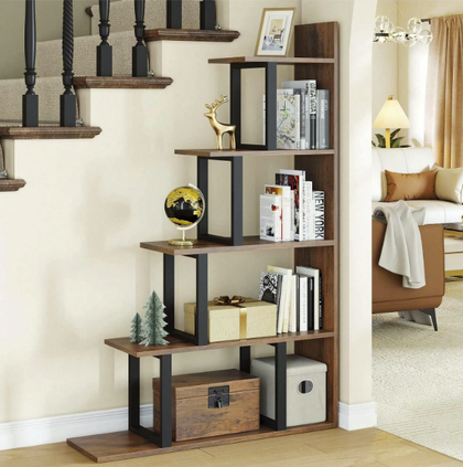 5-Tier Bookshelf L-Shaped Freestanding Ladder Storage Display Shelves Bookcase