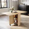 Mobile Wood Folding Dining Table Drop Leaf Rolling Desk with 2 Storage Shelves