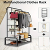 Heavy Duty Double Clothes Rail Rack Garment Hanging Stand Open Wardrobe Shelf