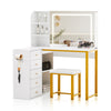 LED Light Dressing Table with 5 Drawers and 3 Open Shelves Vanity Table Gold Leg