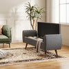 Grey Linen Fabric Ottoman Storage Bench Bed End Stool Pouffe Seat with Oak Legs