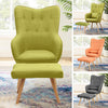 Occasional Scalloped Button High Back Fabric Armchair Sofa Chair Footrest Stool