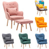 Occasional Scalloped Button High Back Fabric Armchair Sofa Chair Footrest Stool