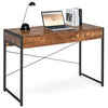 Computer Desk Wooden PC Laptop Table Writing Workstation with 2 Drawers