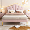 UPHOLSTERED PLATFORM BED 5 FT KING BED FRAME WITH HEADBOARD VELVET FABRIC PINK