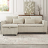 L Shaped 3 Seater Sofa Convertible Sofa Bed with Storage Chaise Corduroy Beige