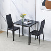 Small Space Dining Set 3Pcs Square Black Glass Dining Table+ 2 Dining Chairs Set