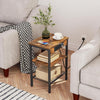 HOOBRO Side Table with Charging Station Bedside Table 3-Tier End Table Brown