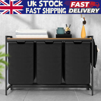 3 Compartment Laundry Hamper Basket Removable Liner Bags Clothes Sorter Shelf