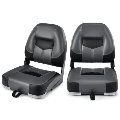 2 Pcs Folding Low-Back Boat Chair Fold-Down Ergonomic Yacht Seat W/ Strap