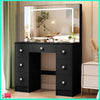 7 Drawers Black Dressing Desk With LED Lighed Mirror Vanity Makeup Table Bedroom