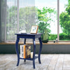 Accent Table End Table with Curved Legs 2-Tier Open Storage Shelves-Blue
