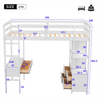 High Sleeper Bunk Bed, 3ft Solid Pine Wood Kids Loft Bed Frame With Desk Storage