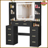 Black Dressing Table Wood Makeup Desk with LED Mirror 7 Drawers Shelves Bedroom