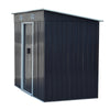 4x8ft Galvanized Garden Shed Dark Grey Pent Roof Outdoor Toolshed House w/ Base