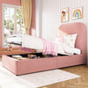 Kids Velvet Single Bed 90x190cm with Hydraulic Storage for Small Bedrooms, Pink