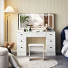 White Dressing Table Wood Makeup Desk with LED Mirror 7 Drawers Stool Bedroom