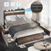 Double Size Bed Frame Metal Platform Bed w/4 Storage Drawers & Storage Headboard