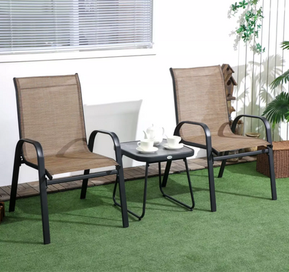 3 Piece Outdoor Furniture Set Stackable Chairs Steel Table Patio Balcony Garden