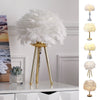 Fluffy Feather Shade Table Lamp White Lampshade Bedside Night Light Room Decor
