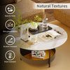 Round Marble Coffee Table Side Table Saddle Leather Storage Tray for Living Room