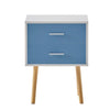 Blue Bedside Table 2 Drawers Modern Nightstand Cabinet Wood Legs Side Table