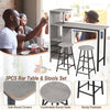 3PCS Bar Table&Chair Set Industrial Pub Table Counter Height Dining Table Grey