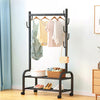 Black Metal Clothes Rail Rack Garment Stand Corner Open Wardrobe with Shelf