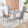 Small Space Dining Set 5Pcs Square Gray Glass Dining Table+ 4 Dining Chairs Set