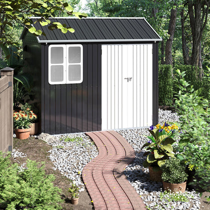 8.5X5.5FT Metal Garden Shed Apex Roof With Window & Double Doors Storage House