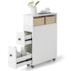 Slim Bathroom Storage Cabinet Narrow Rolling Storage Organizer w/ 2 Drawers