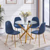 4x Blue PU Leather Dining Chairs w/ Round Glass Dining Table Golden Metal Legs