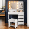 Dressing Table Vanity Makeup Desk Set with LED bulbs Mirror and Stool 5 Drawers