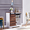 Retro Sliding Barn Door Sideboard with 2-Tier Shelves Storage Cabinet Kitchen