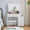 Dressing Table LED Lights Mirror Drawers Make up Desk Bedside Cabinet Stool Set